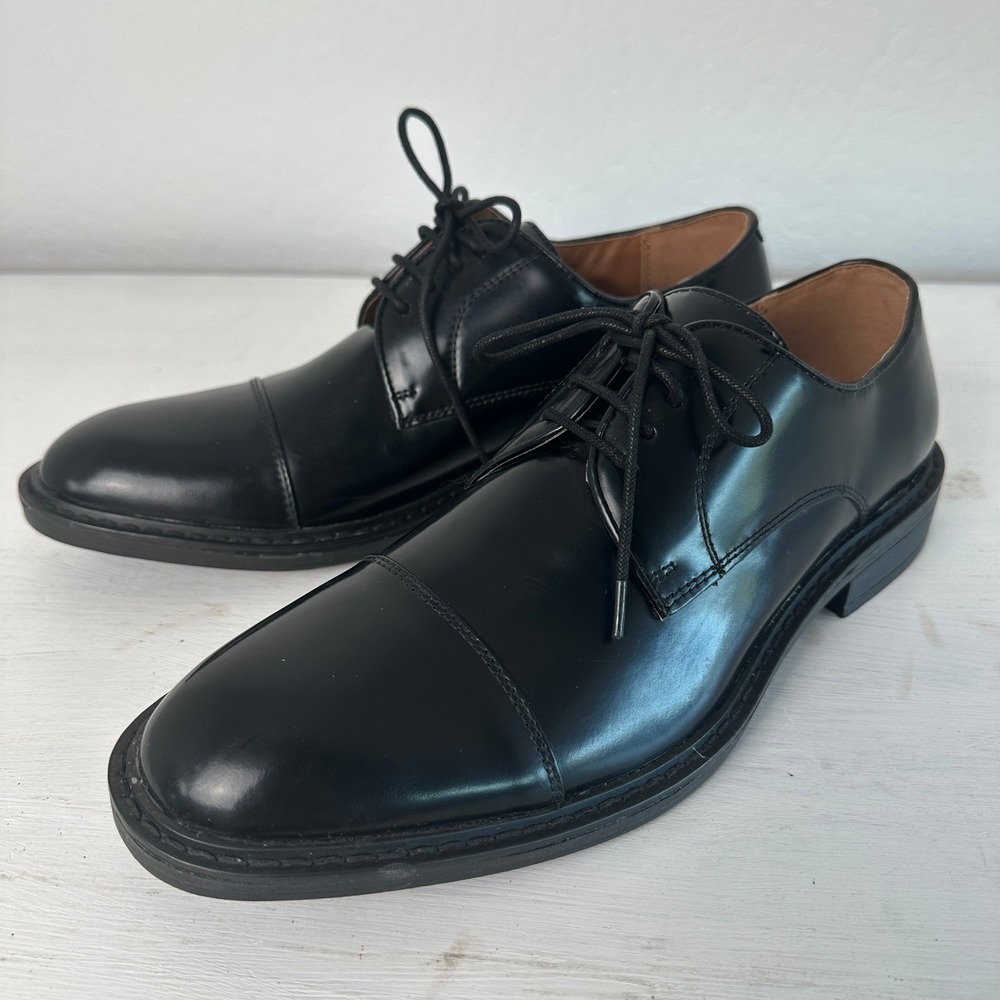 Steve Madden Oxford Shoes Mens 9 P-LUKY Black Leather Cap Toe Dress Shoes
